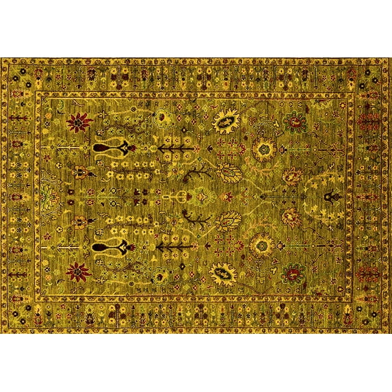 Ahgly Company Indoor Rectangle Oriental Yellow Industrial Area Rugs, 7' x 10'