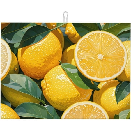 

JUSIP Lemon Dish Drying Mat Highly Absorbent Double-Sided Microfiber with Hanging Loop Reversible Drain Dish Rack Mat Drain Mat Suitable for Kitchen Countertop Coffee Bar 18 x 24 Inch