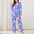 thumbnail image 2 of Pajama Sets for Women 2 Pcs, pink blue Skull daisy Button Down Long Sleeve Sleepwear Lounge PJ Sets, 2 of 6