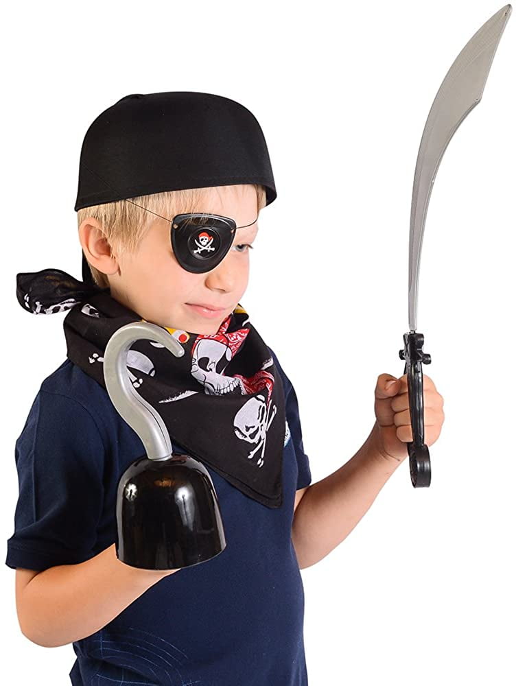 Nicky Bigs Novelties Deluxe Caribbean Pirate Costume Accessory Set- Sword  Hook Eye Patch Earring Kit : Clothing, Shoes & Jewelry 