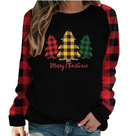 Clearance Sales Online Deals Juebong Merry Christmas Women Fall Casual Print Round Neck Loose Long Sleeve T-Shirt Top Blouse Pullover