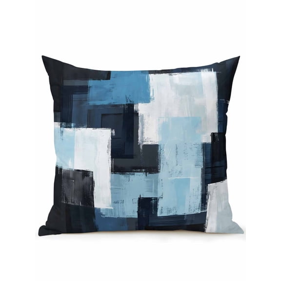 1 Pack Outdoor Throw Pillow, Blue Black Abstract Graffiti Waterproof Pillow with Insert Included, Vintage Oil Painting Art Decorative Accent Cushion Sofa Pillows for Patio Porch, 18 x 18 In