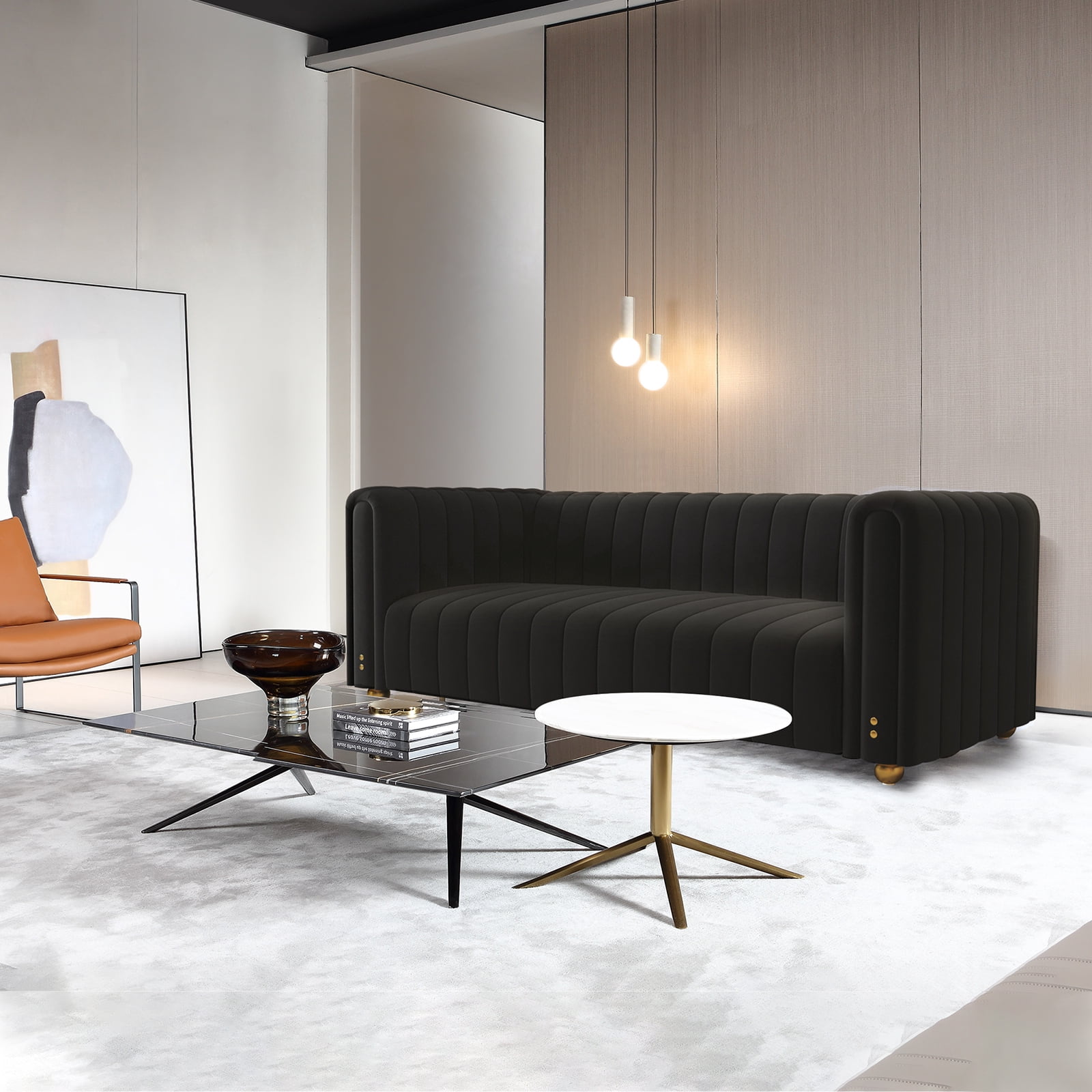 KINFFICT 3Seater Sofa Couch, Velvet Upholstered Channel Stitch Couch