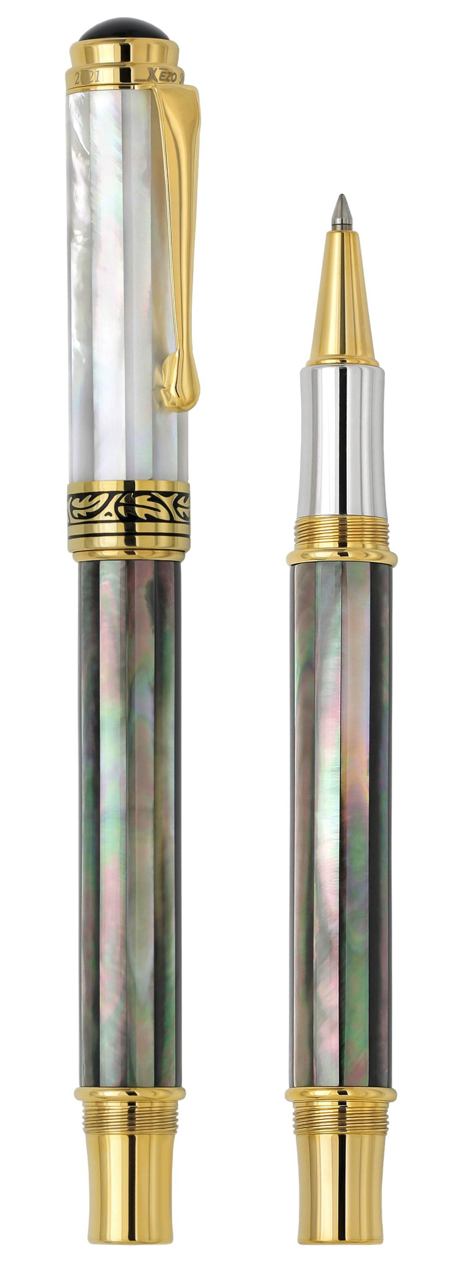 Xezo Xezo Maestro® Black and White Mother of Pearl Rollerball Pen - 18K Gold Plated