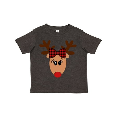 

Inktastic Cute Girl Reindeer with Buffalo Plaid Bow Gift Toddler Boy or Toddler Girl T-Shirt