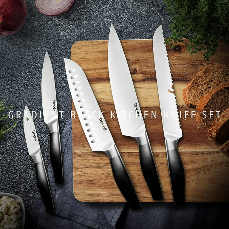 Hecef 5pcs Vintage Kitchen Knife Set, Professional Ultra Sharp Stainless Steel Cooking Chef Knives with Sheaths, Size: 8, Black