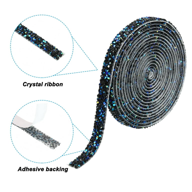 Uxcell 3 Yards Resin Rhinestone Ribbon 10mm Crystal Rhinestone Strips Self  Adhesive Bling Diamond Ribbon, Black AB