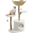 thumbnail image 1 of Stylish Feline Tower,Modern Natural Wood Cat Tree with Large Rattan Basket,Scratching Posts,Realistic Branch Design,Rest and Play,There are branches, 1 of 8