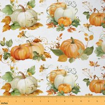 Homewish Autumn Rustic Pumpkin Fabric by the Yard 3 Yard,Hello Fall Sewing Fabric,Orange Green White Room Decor Fabric by the Yard For Teens,Luxury Bedroom Decor