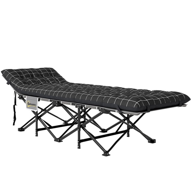 Black Folding Camping Cot with Mattress - 75" Portable Bed for Outdoor Adventures, Living Room Naps & Travel - 330 LBS Capacity