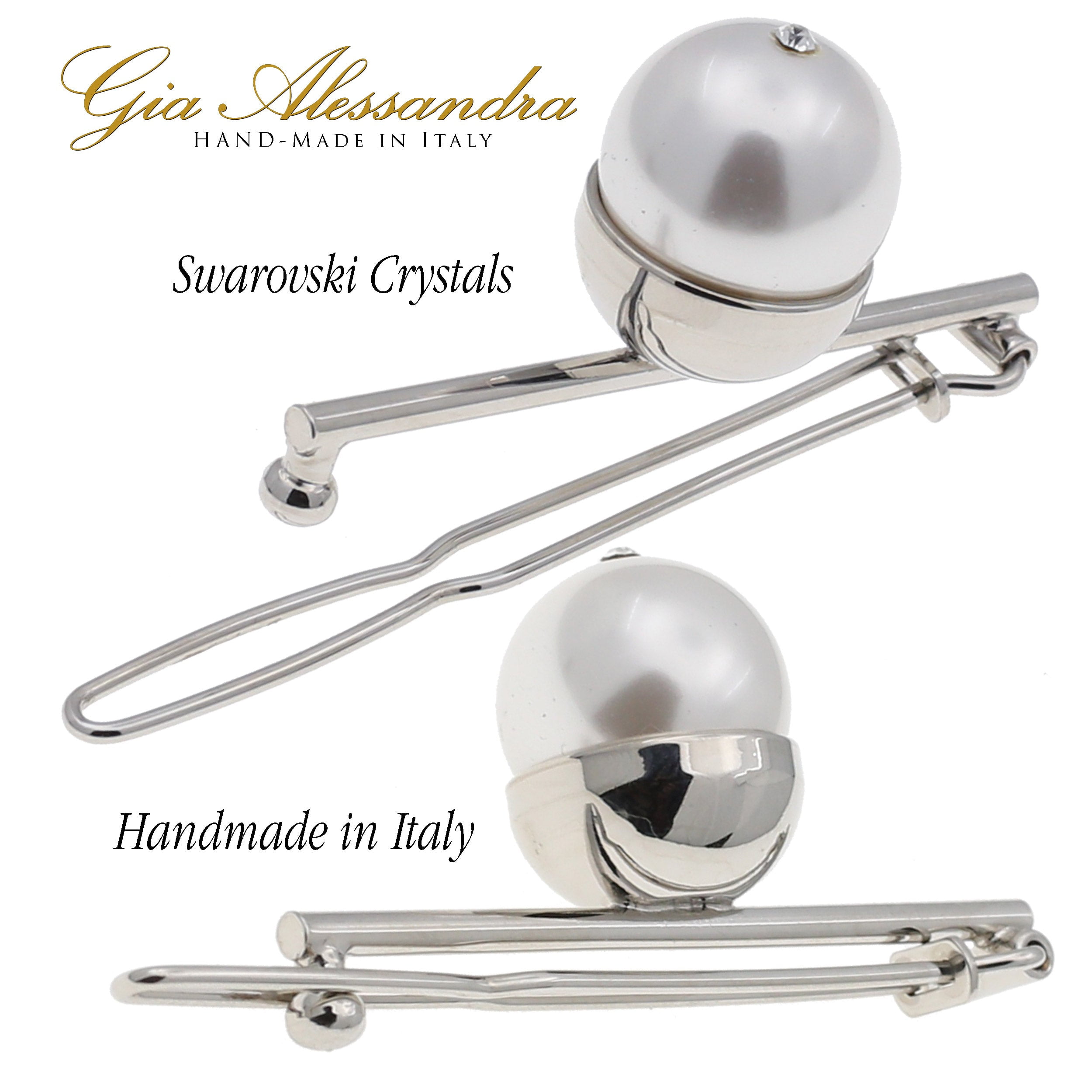GA248 2.75 Inch Wedding Bridal Hair Barrette Slide-In Clip Silver and White Pearls