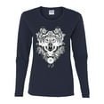 thumbnail image 2 of Drawn Tribal Wolf Animal Lover Womens Graphic Long Sleeve T-Shirt, Navy, 2XL, 2 of 3