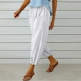 thumbnail image 5 of Cotton Linen Casual Wide Leg Pants for Women Drawstring Elastic Waist Palazzo Trousers with Pockets, 5 of 5