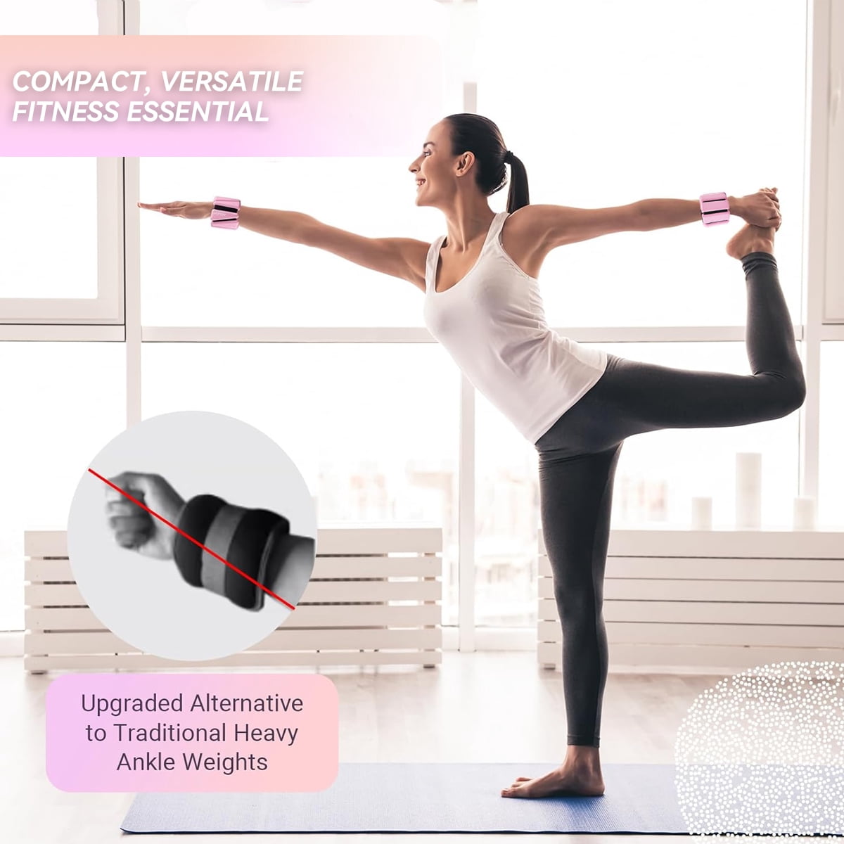 Ueasy Wrist Weights Set of 2, 1lb Adjustable Silicone Weighted Bangles for Women & Men, Wearable Ankle Weights for Yoga, Pilates, Dance, Strength Training, Running and Pool Exercises