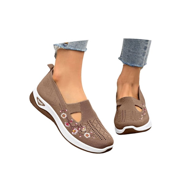 CAIXAI Low Top Walking Shoes Wide Walking Shoes for Women Classic Mesh Knitted Woven Sneakers Women Walking Anti-Skid Arch Support Platform Mary Janes Hands-Free Walking Tennis Shoes