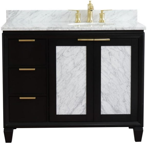 Trento Solid Wood Vanity with Right Oval Sink in Blue/White Carrara