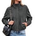 thumbnail image 4 of HAPIMO Women Faux Suede Jacket Zipper Standing Collar Coats Elastic Hem Cropped Outerwear Long Sleeve Fall Fashion Jackets with Pockets Gray XXL, 4 of 9
