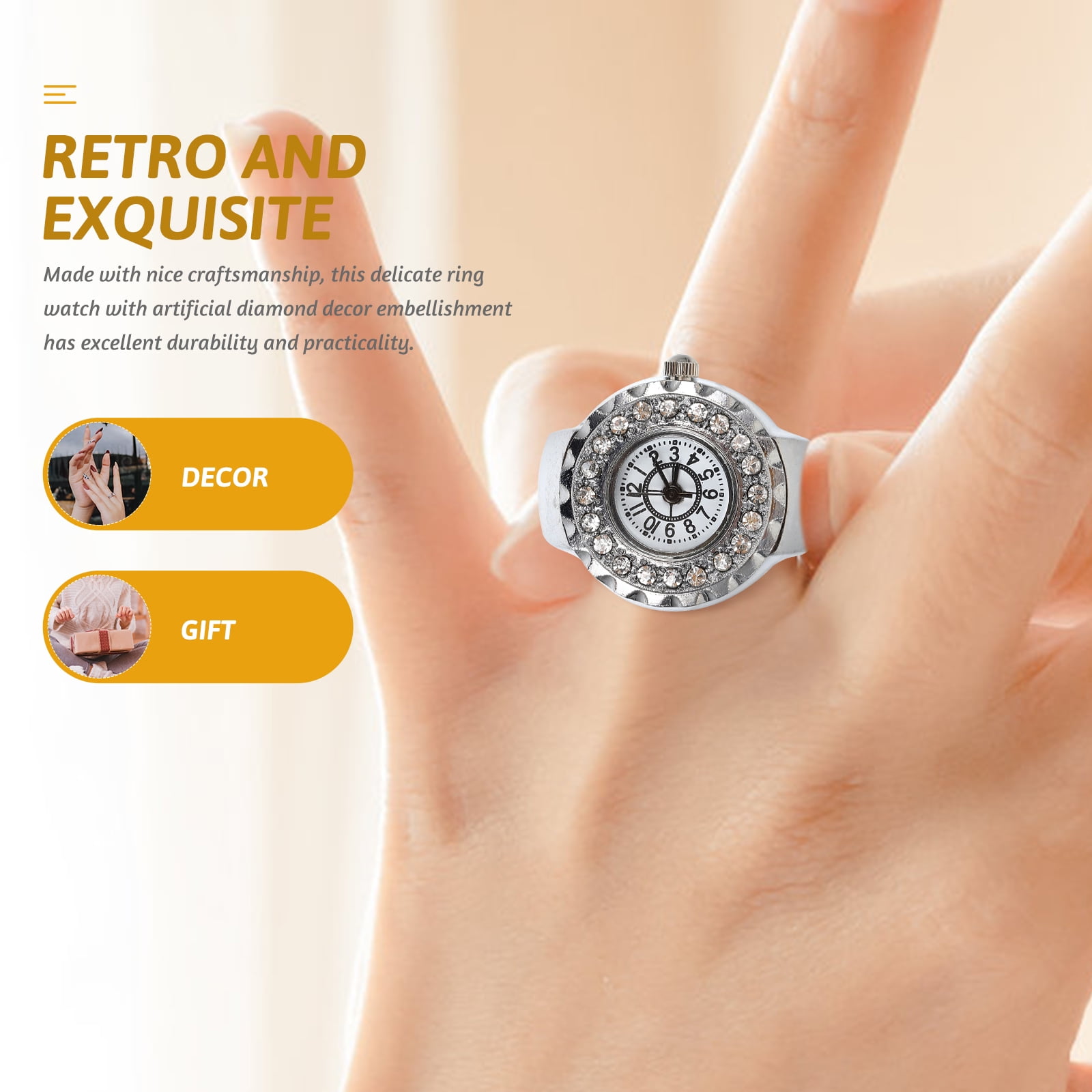Decorative Finger Ring Stylish Ring Watch Finger Ring Decor Women Finger Watch