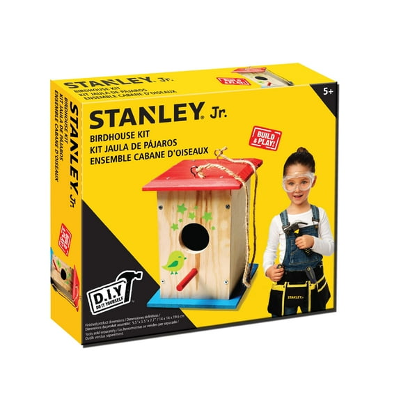 STANLEY Jr. DIY Bird House Kit for Kids and Adults - Easy Assembly Paint-A-Birdhouse Kit - Wooden Birdhouse Kit - Paint & Brushes Included