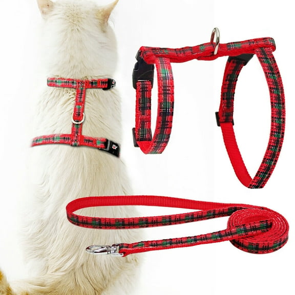 Cat Harness and Leash for Walking Escape Proof Plaid Design Cat Harhess