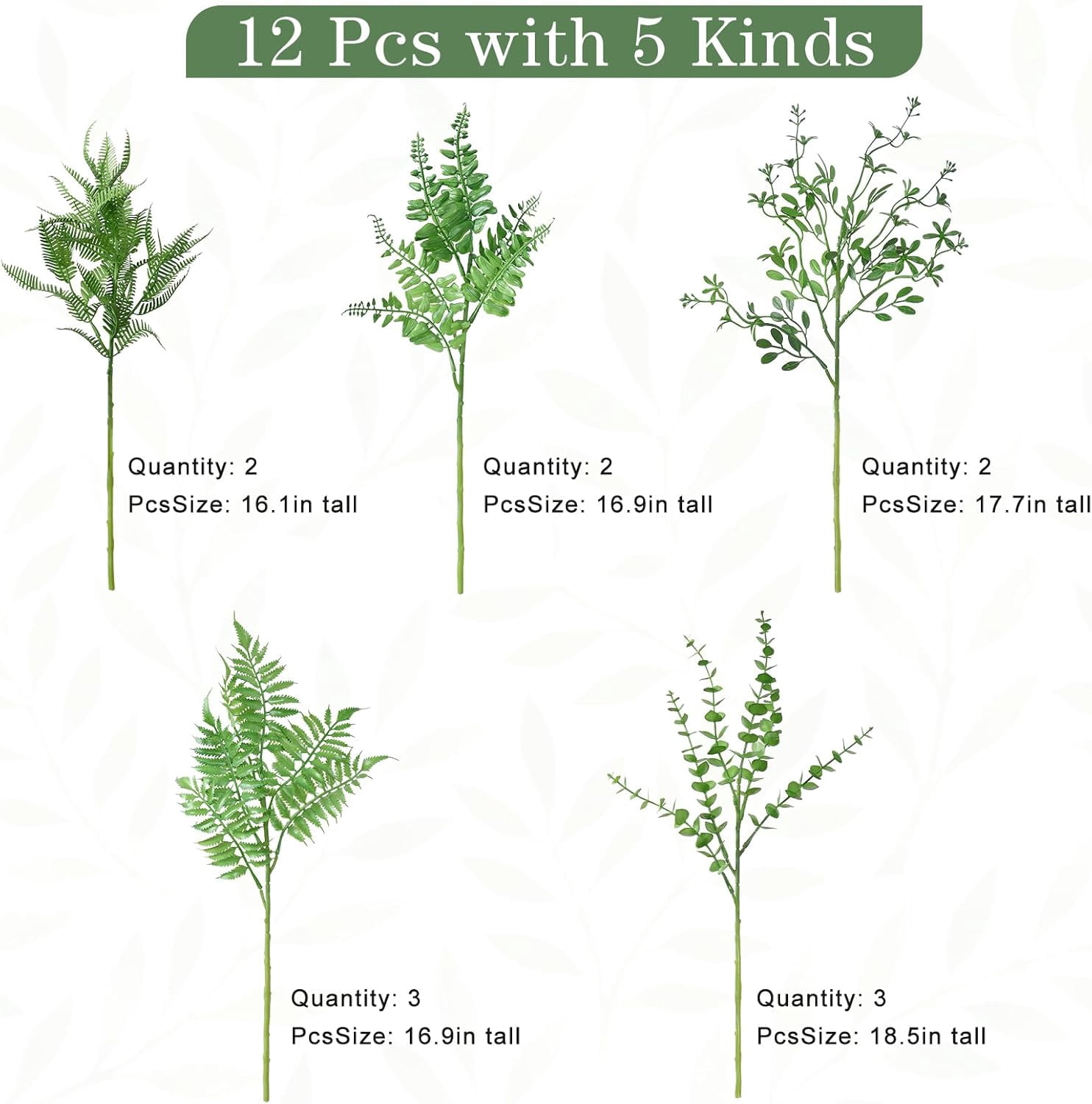 Mixed Eucalyptus Leaves Stems 12PCS, Artificial Plants Boston Fern Fake Branches Faux Shrub Bushes Greenery UV Resistant Plant for Vase Wedding Floral Outdoor Indoor Decor