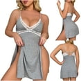 thumbnail image 1 of Camisón corto de algodón cómodo para mujer, conjunto de camisón con tirantes y encaje sexy con abertura alta, ropa interior para dormir, camisón para mujer, 1 of 9