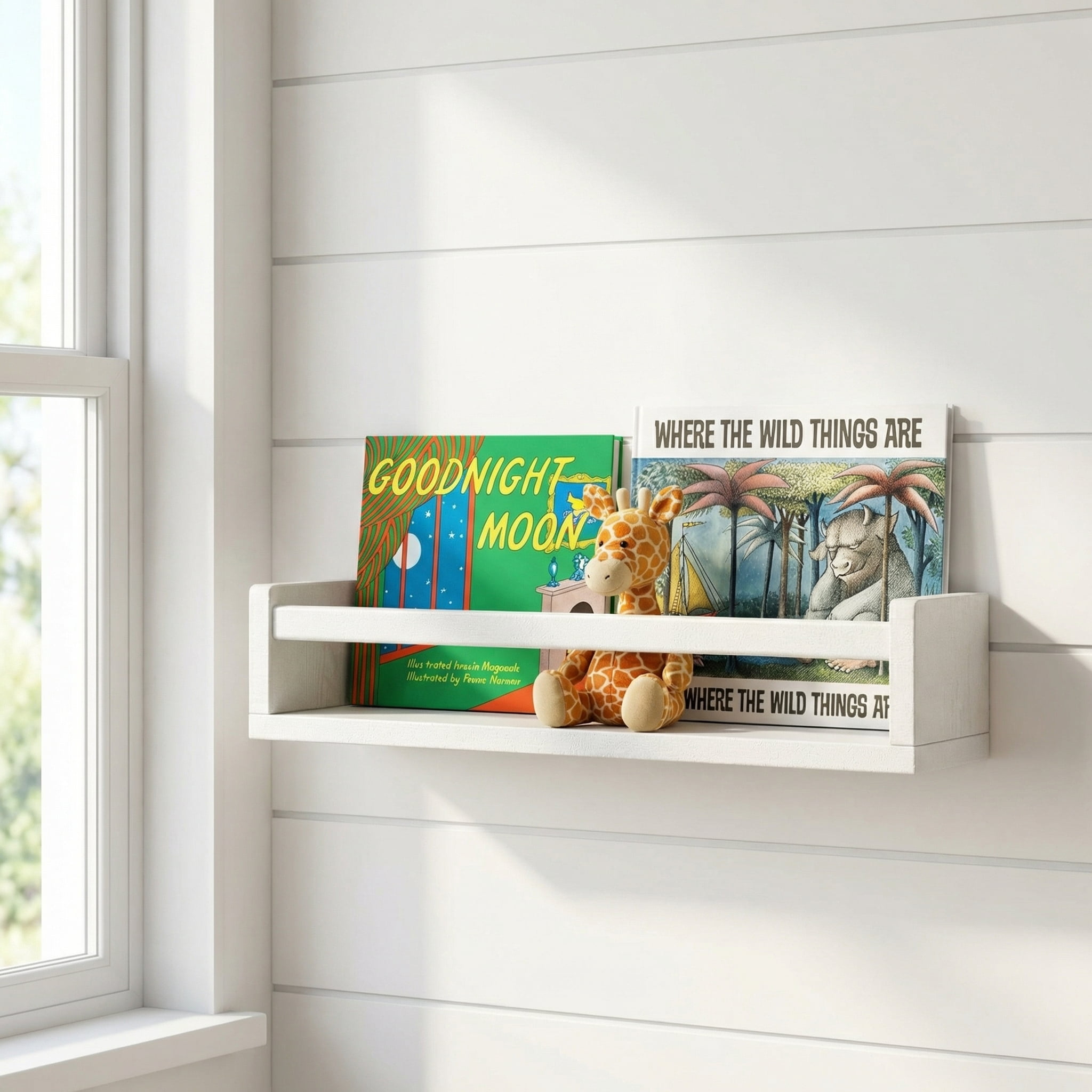 Floating Book Shelves for Wall Set of 4, White Wall Bookshelf for Kids Room, Small Wood Book Shelf Bookshelves