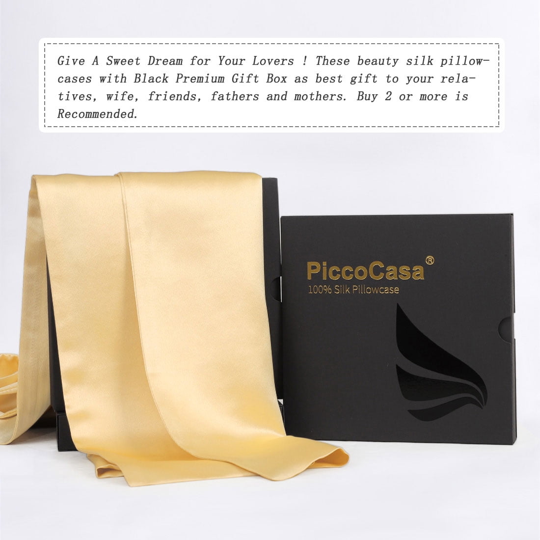 PiccoCasa 22 Momme Silk Pillowcase for Hair and Skin, King Champagne