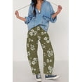 thumbnail image 4 of sicmoss Women's Green Y2K Distressed Barrel Jeans Baggy Wide Leg Floral Print Long with Patchwork, 4 of 6