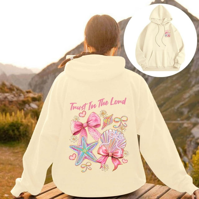 SHIXIAOO Sweat à Capuche pour Femmes Imprimé Lettre Manches Longues avec Poches Style Western Grande Taille pour Femmes