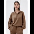 thumbnail image 4 of Sudadera Holgada Informal de Modal con Media Cremallera y Cuello Alto para Mujer, Jersey de Larga Popular para Otoño de 2025. Marrón M, 4 of 8