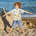 thumbnail image 3 of FORMRS Boys Rash Guard with Short Sleeves UPF 50+ Swim Shirts Sizes 3-12T, Orange Retro Flower, 3 of 6