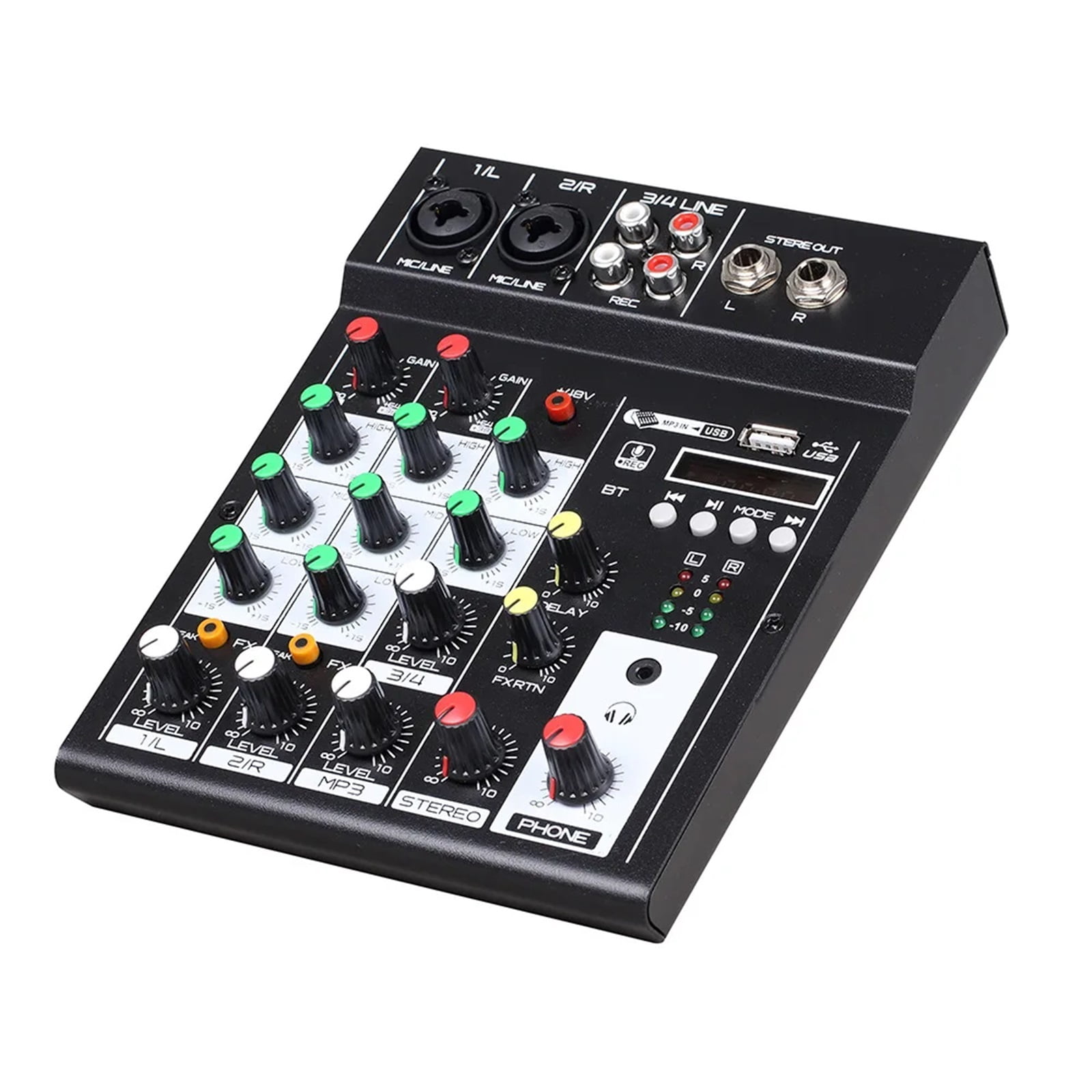 4 Channel Au-dio Mixer Sound Console MP3 Playback BT Console Digital Au-dio Mixer Reverb Effect 3-band EQ DC 5V Power Supply ,Precision Control