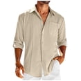 thumbnail image 1 of Designer Spring Summer Men's Casual Cotton Linen Solid Color Long Sleeve Shirts Loose Shirts XL, 1 of 5