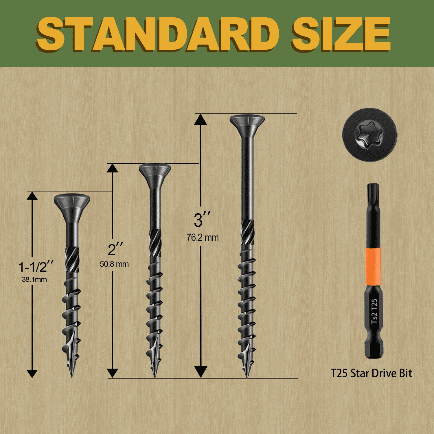 #8*1-1/2" Wood Screws, 550Pcs Black Epoxy Coated Self-Tapping Exterior Structural Screws with Knurled Shoulder, for Decking, Fencing, Woodworking