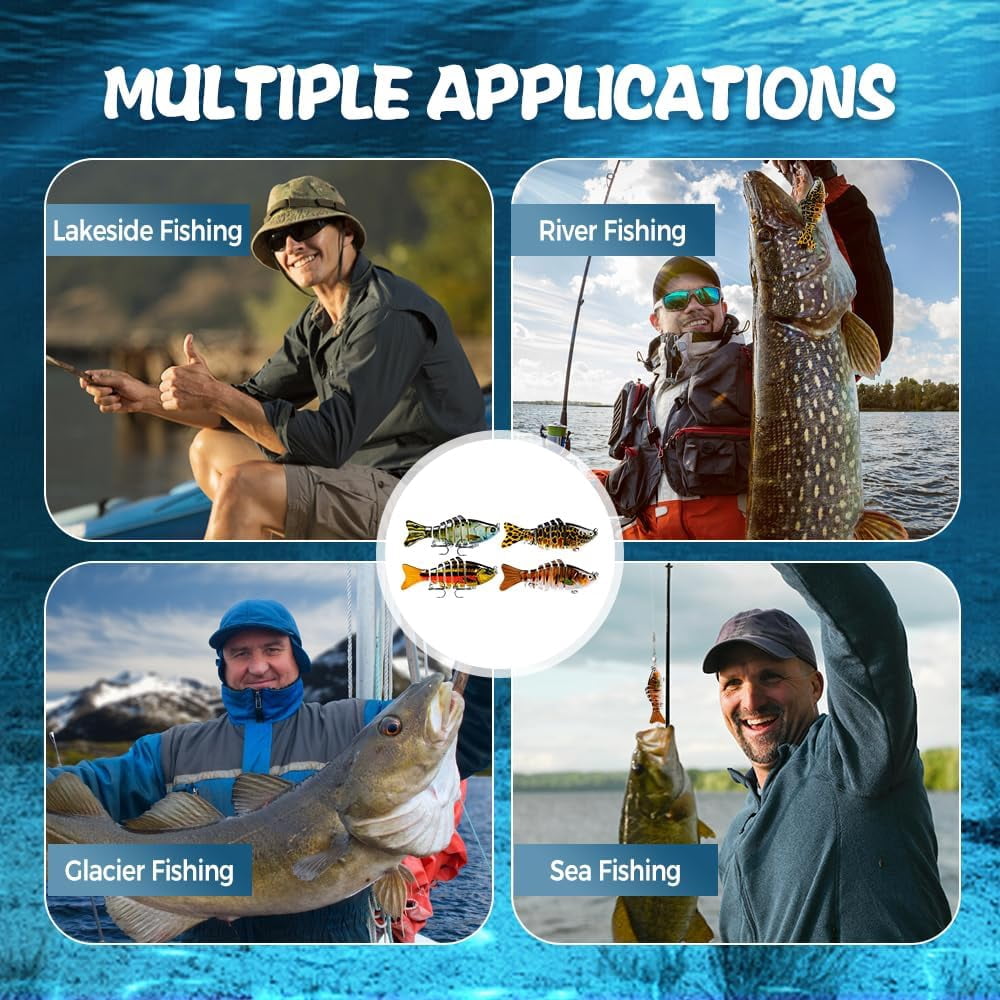 Upgraded Swimming Bait,Fishing Lure Kit Topwater Bass Lures Fishing Lures Slow Sinking Swimming Lures Multi Jointed Swimbait Lifelike Hard Bait Trout Perch
