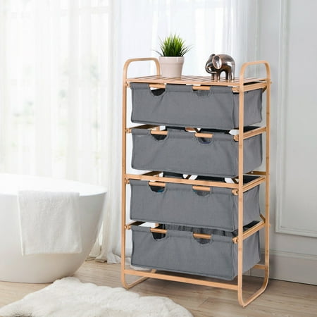 4 Sliding Drawer Bamboo Dresser Bins Storage Unit Organizer Laundry