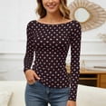 thumbnail image 2 of Bibifish Womens Tshirts Polka Dot Print Color Block Pattern Slim Fit Soft Stretch Slim Fit Long Sleeve Spring Daily Commute Trendy Outfits, 2 of 5