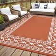 thumbnail image 3 of Haperlare 9x12 Outdoor Rug Geometric Bordered Waterproof Camping Carpet, Reversible Plastic Straw Rug for Patio Porch RV Deck Entryance Picnic Balcony Beach, Orange, 3 of 6