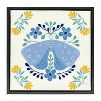Stupell Industries Blue Folk Butterfly Insects Painting Black Floater Framed Canvas Art Print Wall Art, 18 x 18