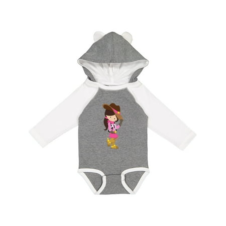 

Inktastic Cowboy Girl Girl With Cowboy Hat Brown Hair Gift Baby Girl Long Sleeve Bodysuit