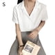 thumbnail image 1 of Camisa De Mujer Verano Manga Corta Con Cuello En V Botón Suelto Casual Top, Blanco, S Sweethay AP001363-01B, 1 of 7