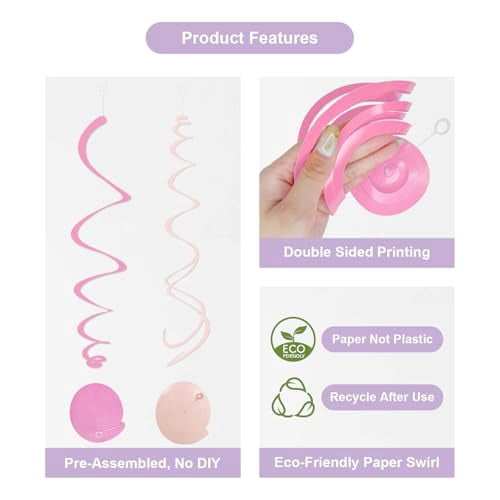 Pastel Paper Swirl Decorations, 48-Piece Hanging Ceiling Streamers for Birthday Party, Spring, Bridal Shower, Gender Reveal, Wedding, or Everyday Celebration Decorations