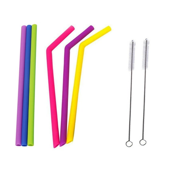 Feiqiong 2019 Eco Friendly Drinking Straw Colorful Reusable Soft Silicone Straws\+Cleaner Brush Birthday Wedding Party Straw Sets 6