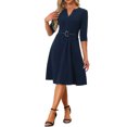 thumbnail image 4 of INSPIRE CHIC Women's V Neckline Dress Pockets Elegant Dresses with Belt, 4 of 5