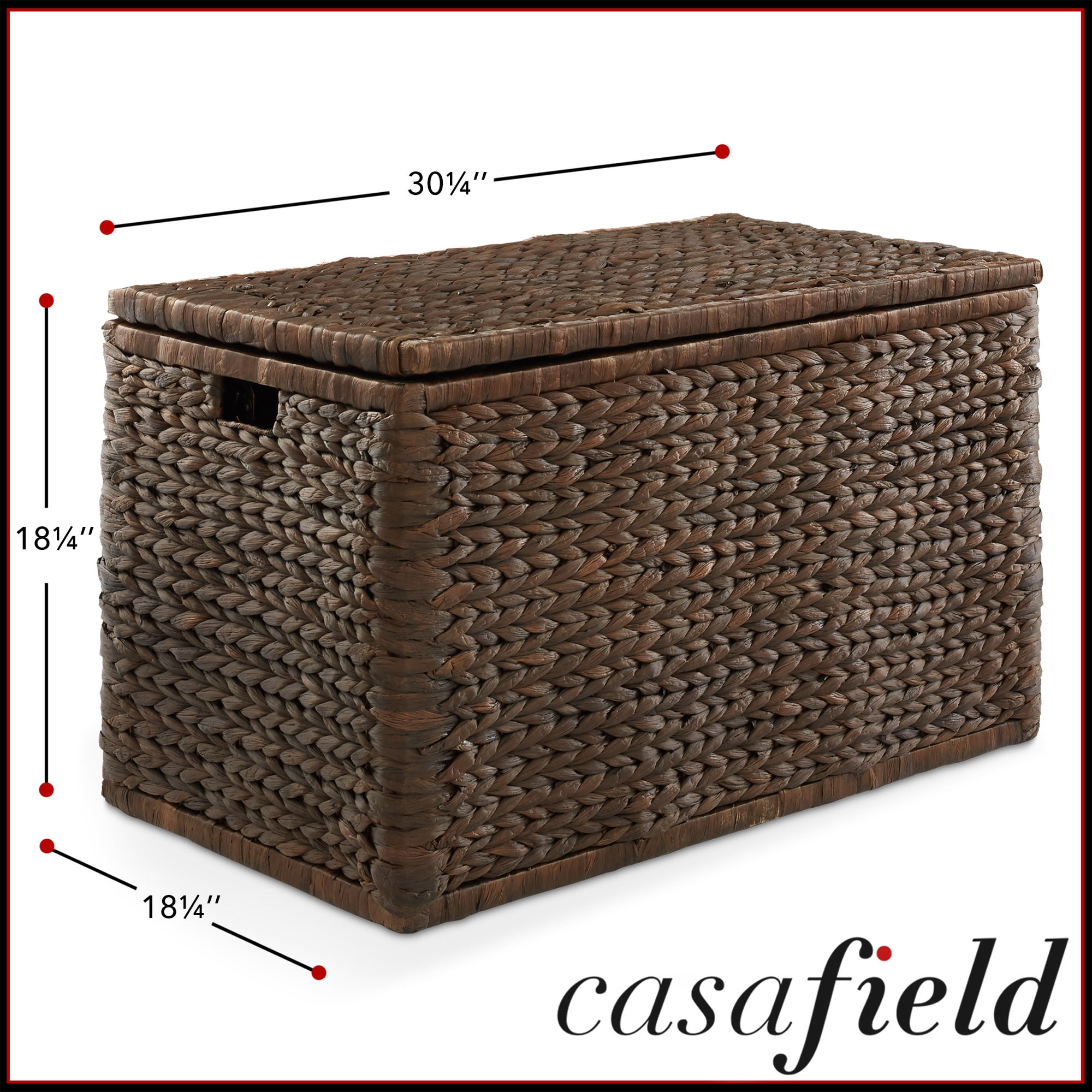 Casafield 30" Storage Chest with Lid, Handles, Safety Hinge - Espresso Dark Brown, Hyacinth Wicker Storage Trunk for Bedroom, Entry Way, Living Room