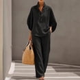 thumbnail image 5 of Women’s Batwing Sleeve Linen Cotton Two-Piece Set – Casual Shirt & Wide Leg Pants Outfit, Lounge Cotton 2 Piece, 5 of 7