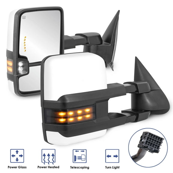 MOSTPLUS Pair White Painted Tow Mirrors w/Turn Signals for 03-07 Chevy Silverado GMC Sierra