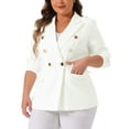 thumbnail image 2 of DARING DIVA Women's Plus Notch Lapel Double Breasted Office Work Blazer White 4X, 2 of 6