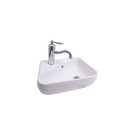 French Country Wall Mount Sink - White Bathroom Basin, 17.7" Wide, Pre-Drilled FaucetOverflow